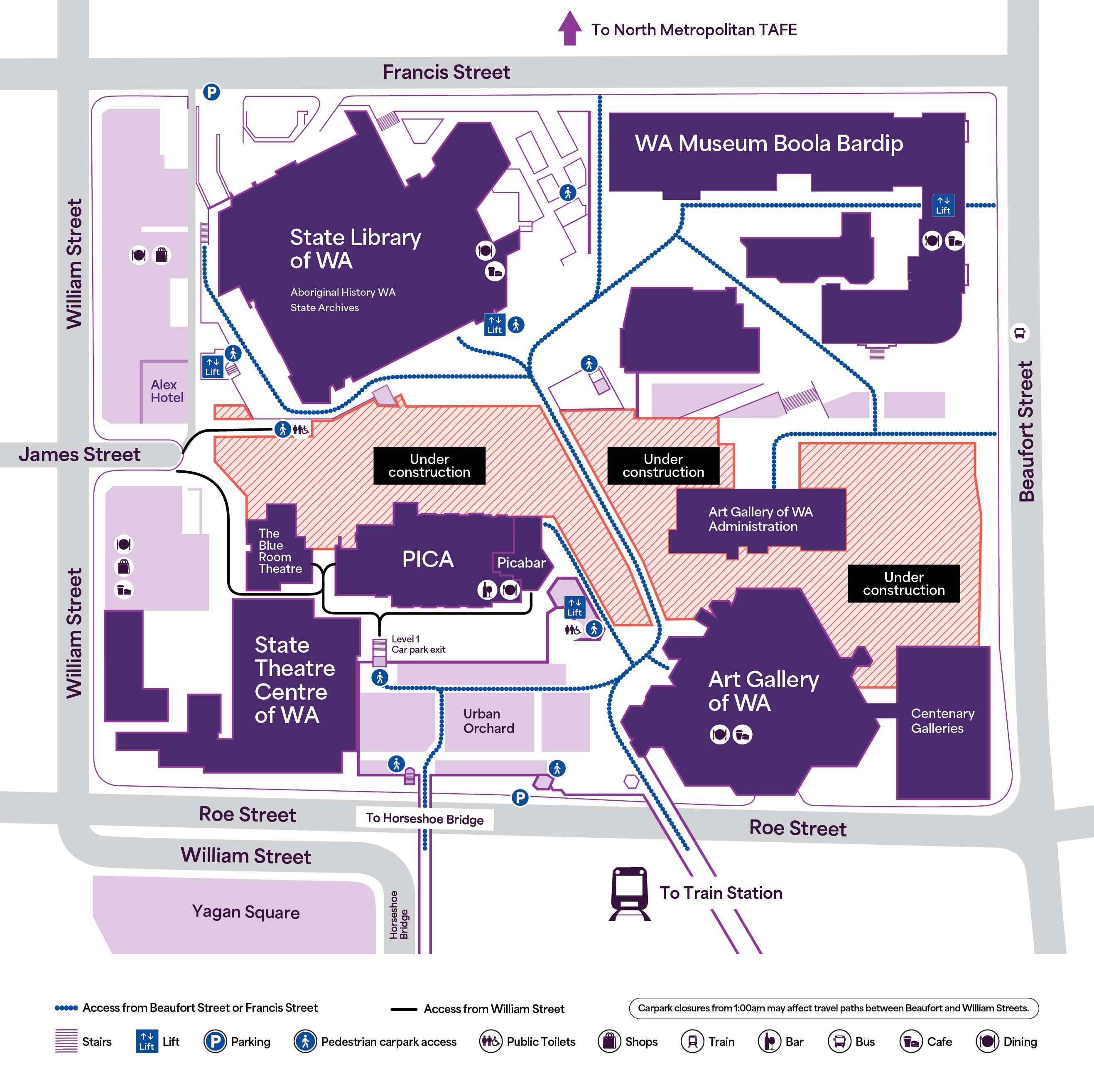 Map of the Perth Cultural Centre construction zones