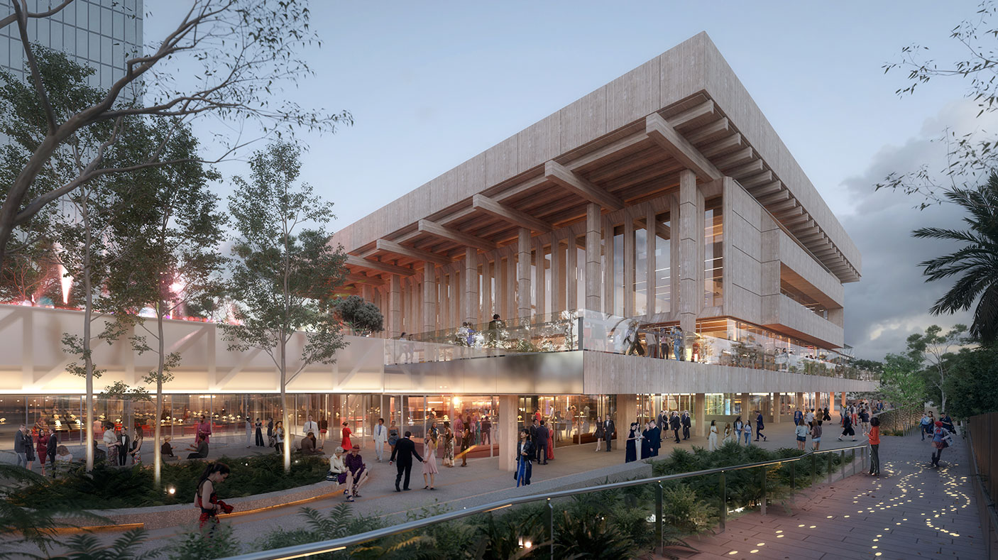 artists impression of the northern forecourt of the Perth Concert Hall after it has been redeveloped