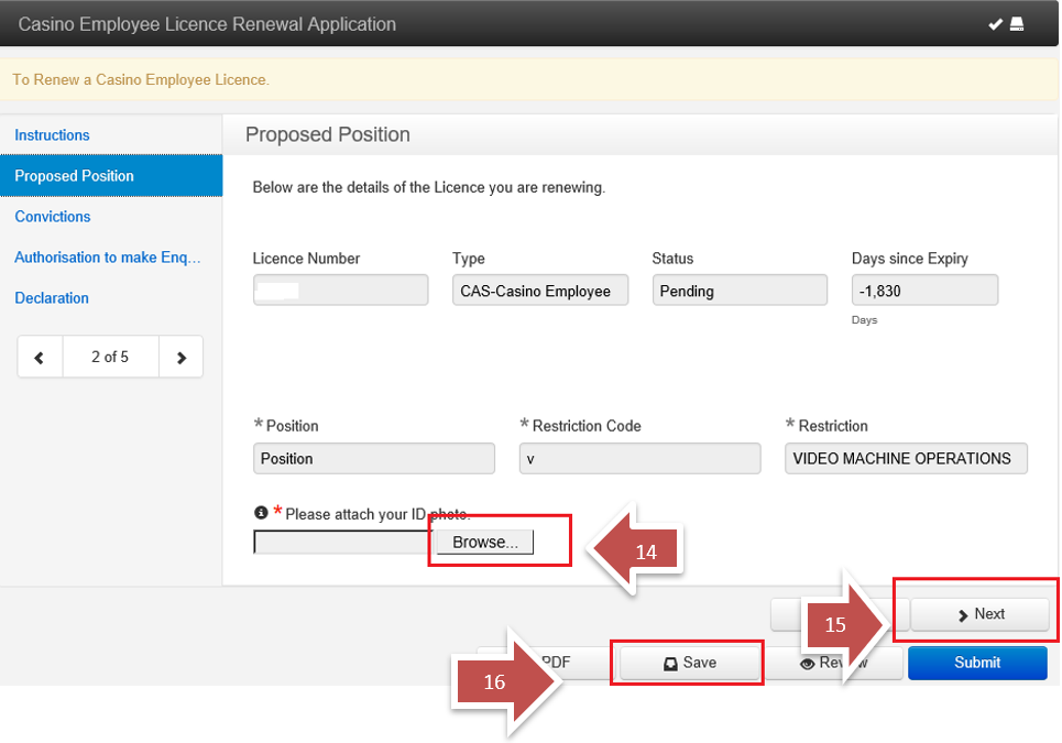 Casino Employee Licence Renewal steps 14 to 16