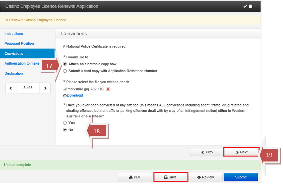 Casino Employee Licence Renewal steps 17 to 19