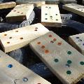 Close up of wooden blocks made into domino tiles