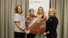 2023 Mike Stidwell Medal recipient Tracey Menegola with Jill Stidwell, Sieena Hepworth and Mel Eastough, DLGSC Great Southern Regional Manager